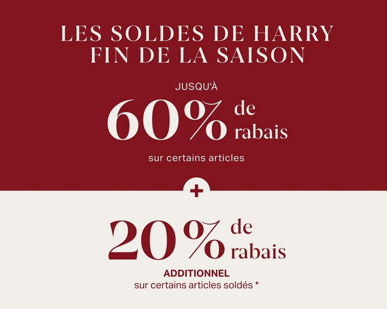  Soldes de fin de saison de Harry : 20 % de réduction supplémentaire sur les soldes