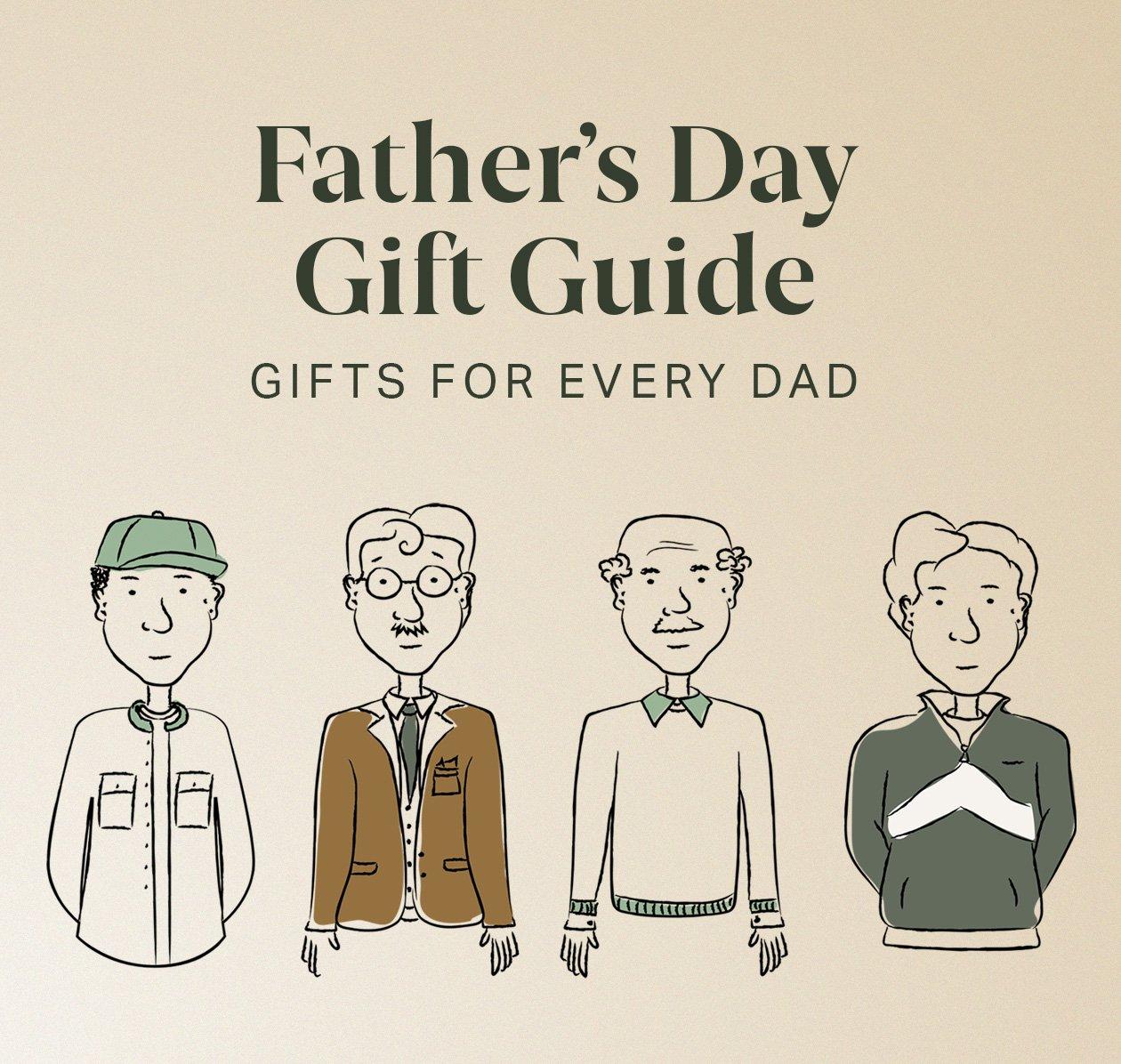 Cartoon characters illustrating fathers day gifts for dad