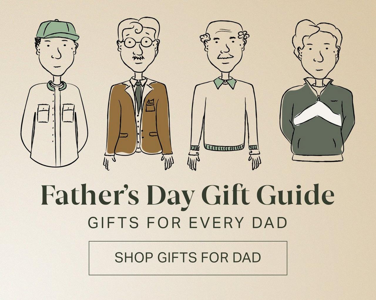 Cartoon characters illustrating fathers day gifts for dad