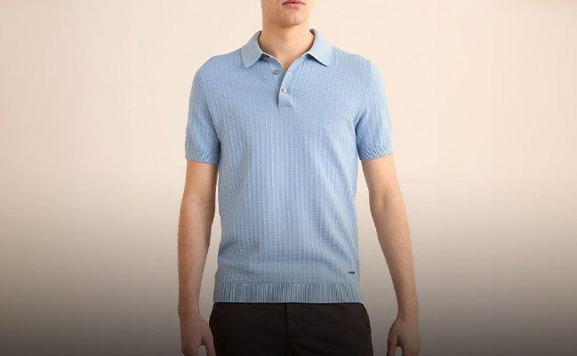 Male model wearing a blue JOOP! polo