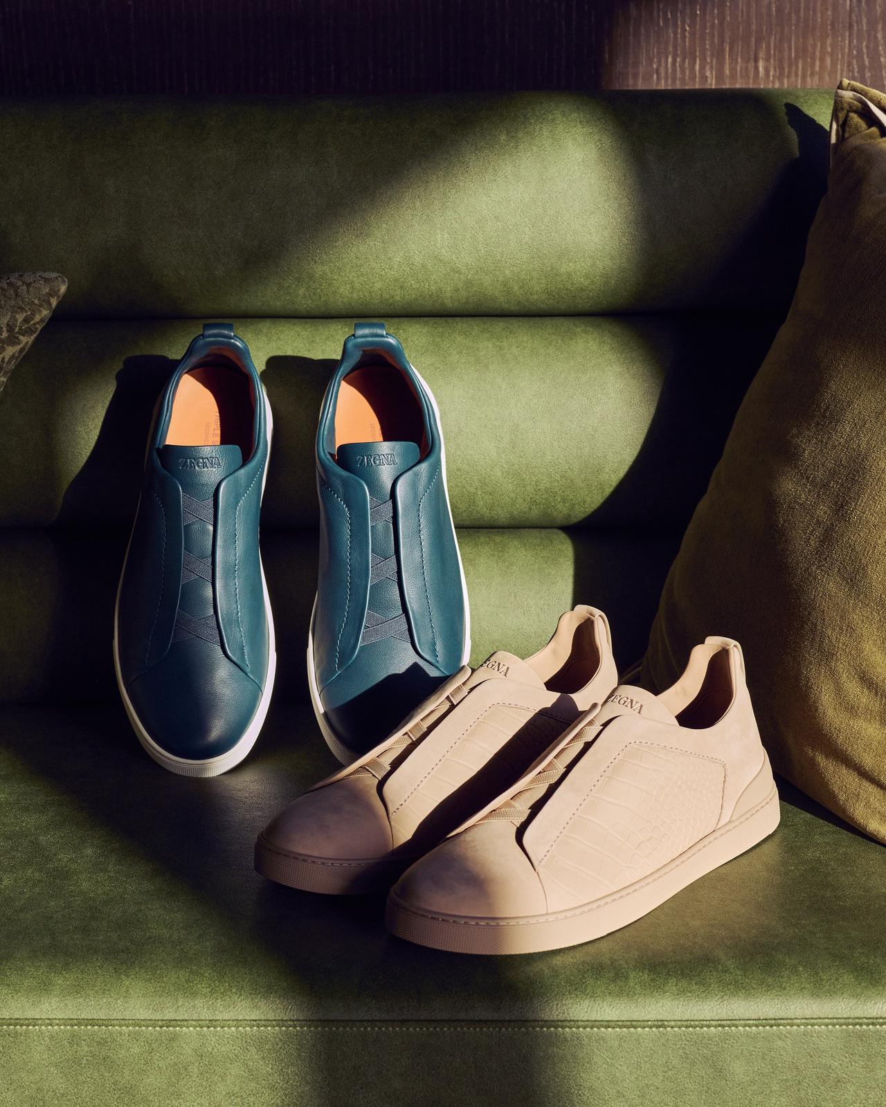 Mocassins Zegna exposés illustrant les nouveautés de Harry