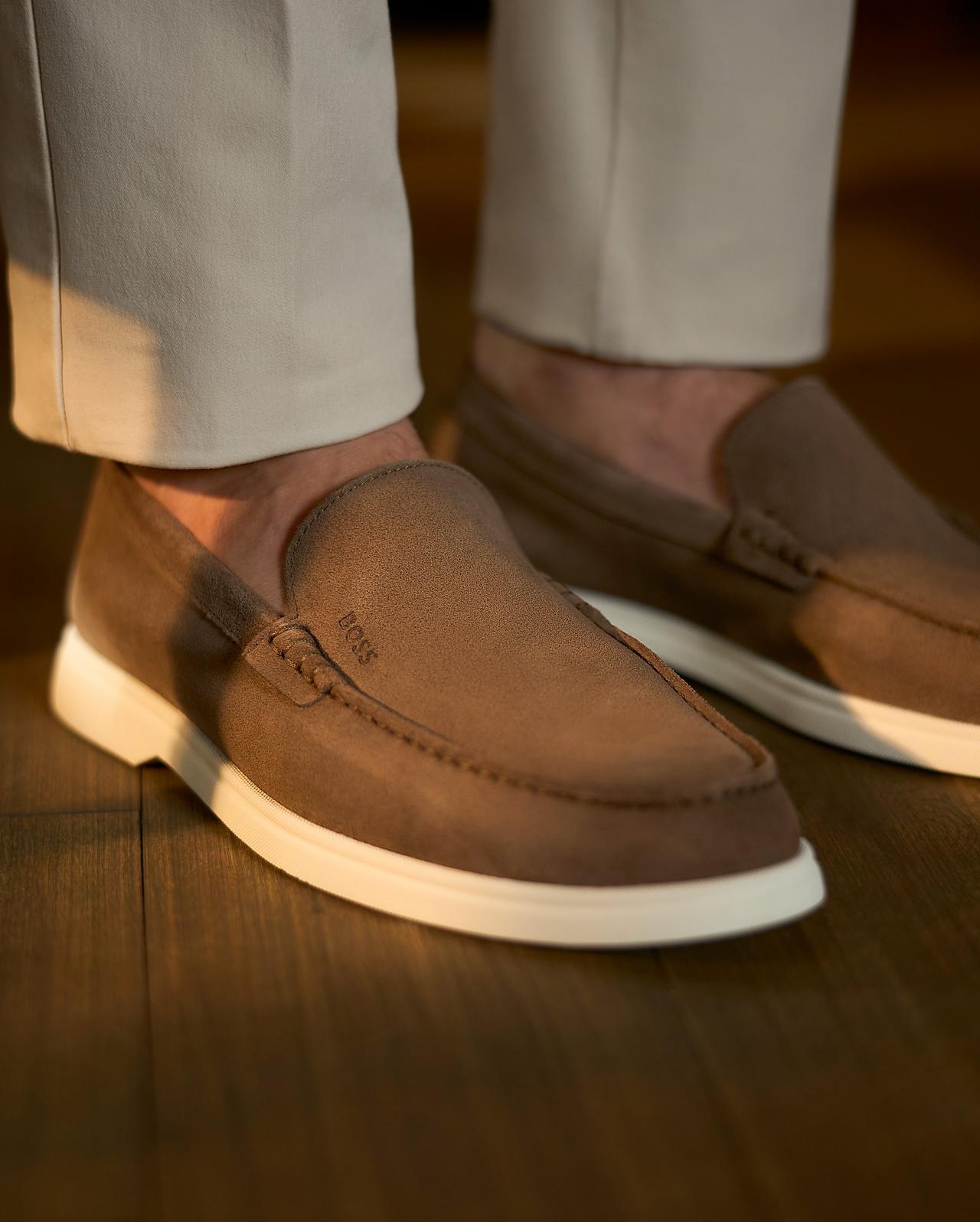 Pair of BOSS brown white sole loafers