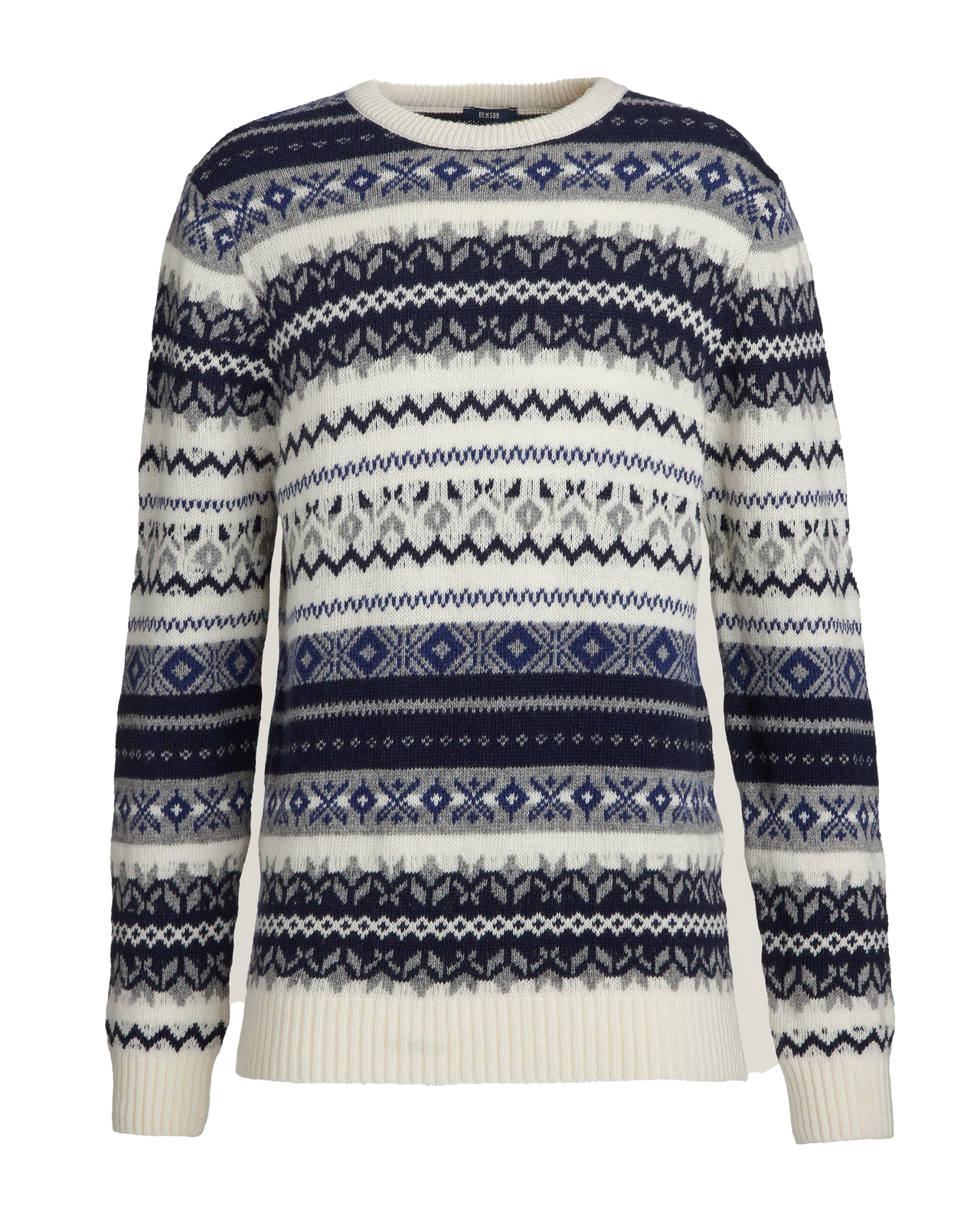 Benson Chester Vintage Patterned Knit Sweater: Classic Fit, Crew Neck, Ribbed Knit
