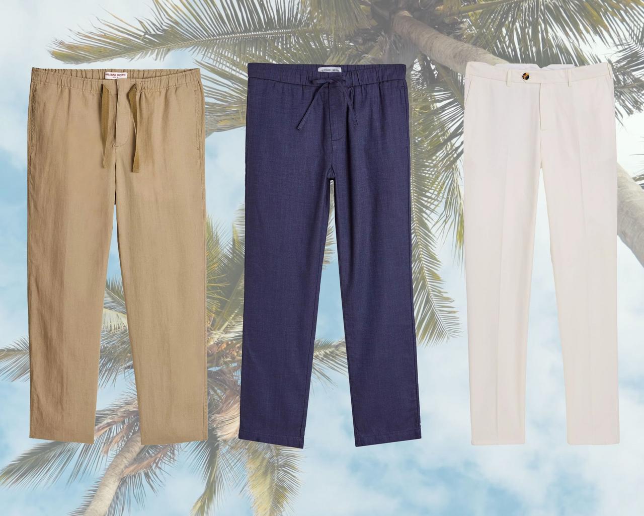 Un pantalon en lin affiché pour mettre en valeur comment préparer ses valises pour des vacances tropicales