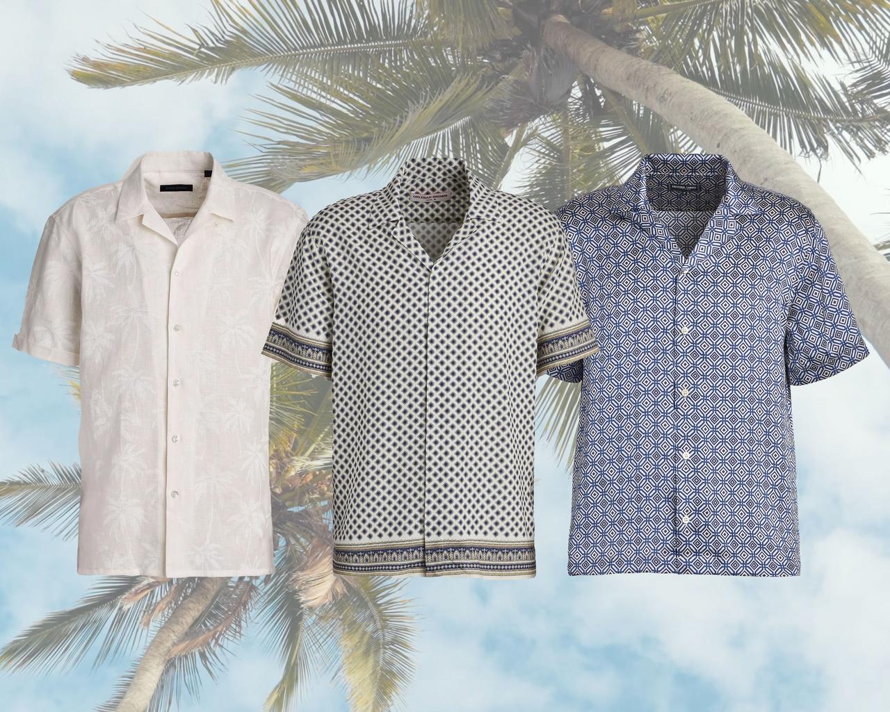 Casual shirts displayed to emphasize how to pack for a tropical vacation