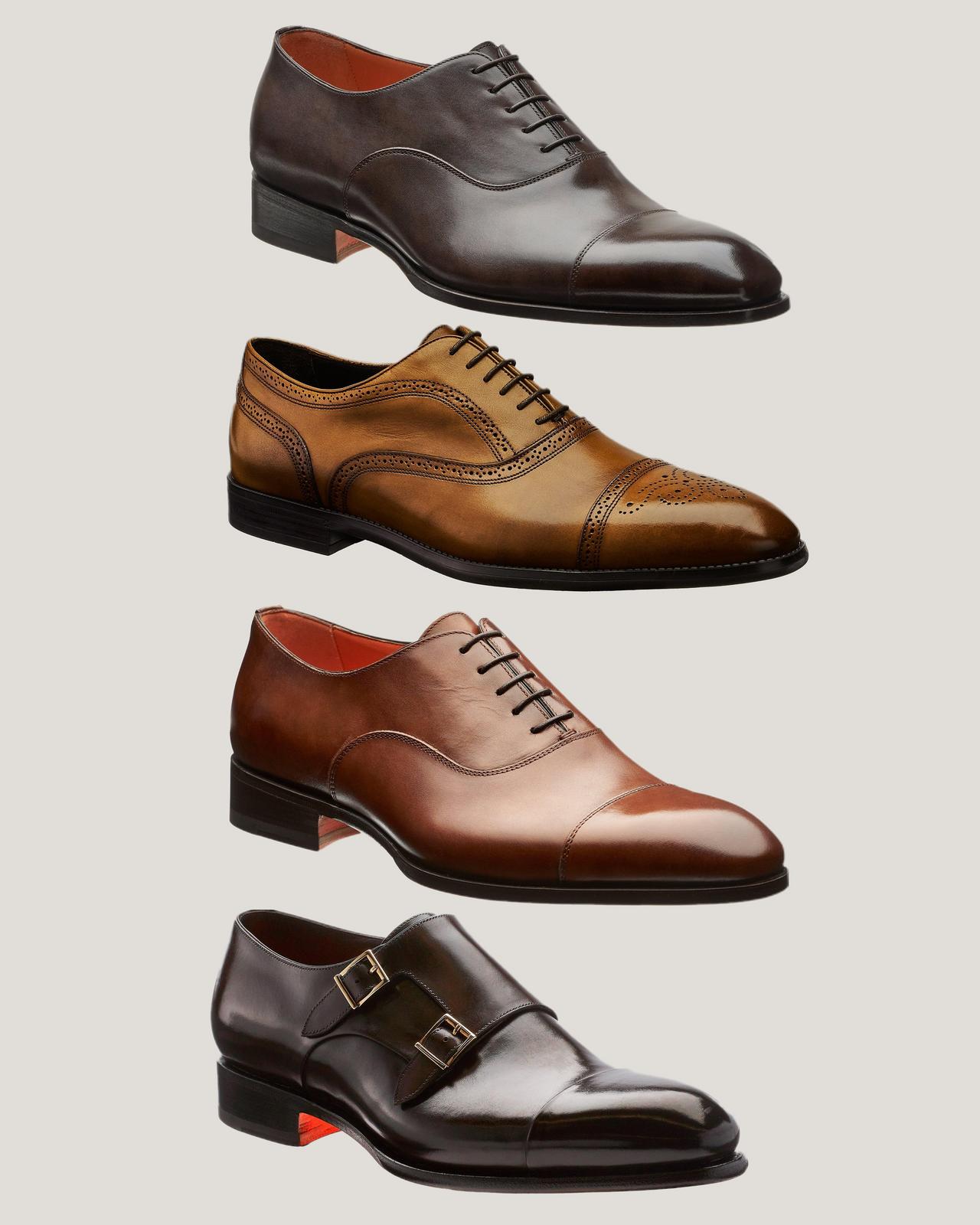 Quatre paires de chaussures sont présentées dans des couleurs différentes