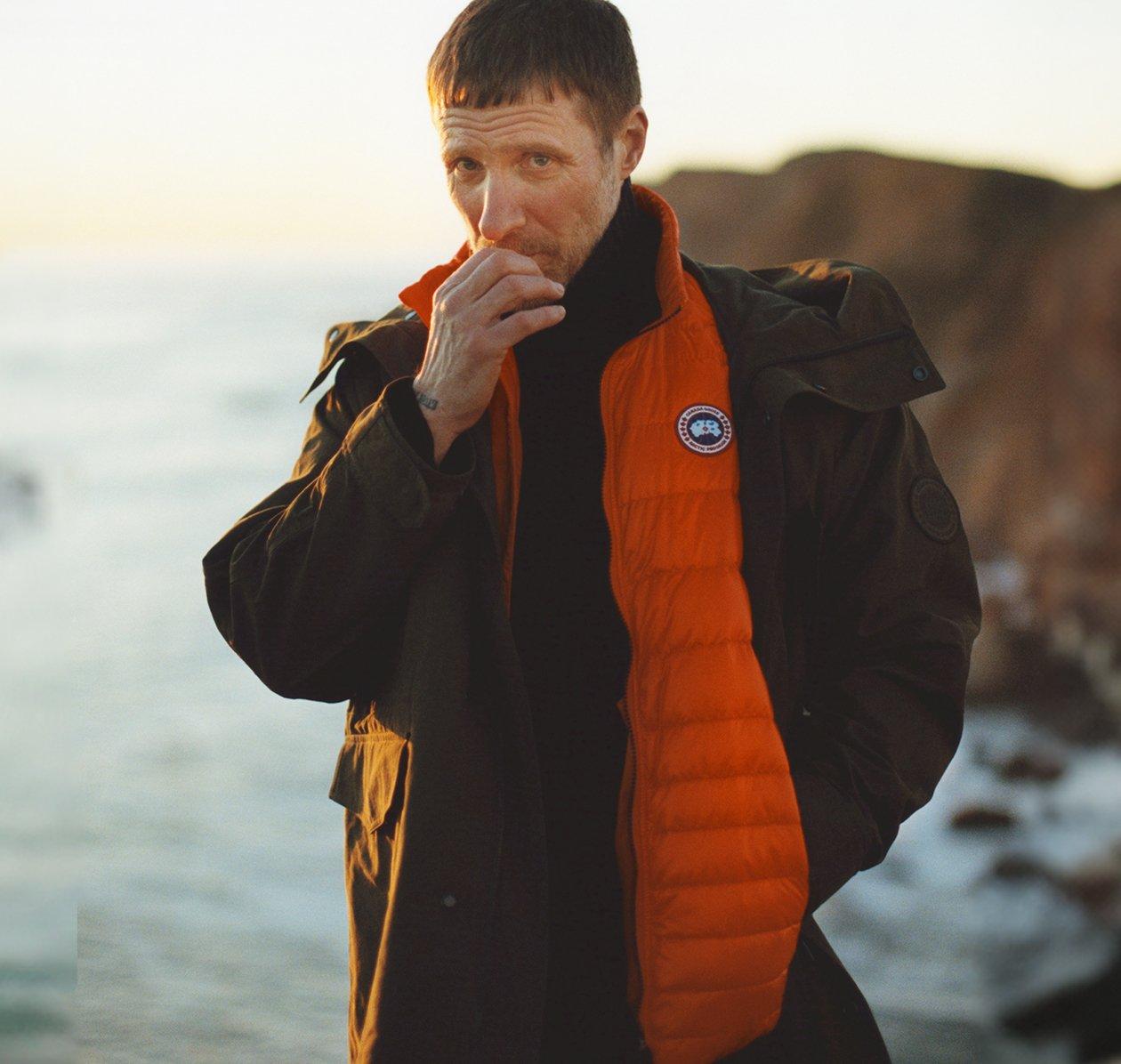 Male model wearing Canada Goose vest