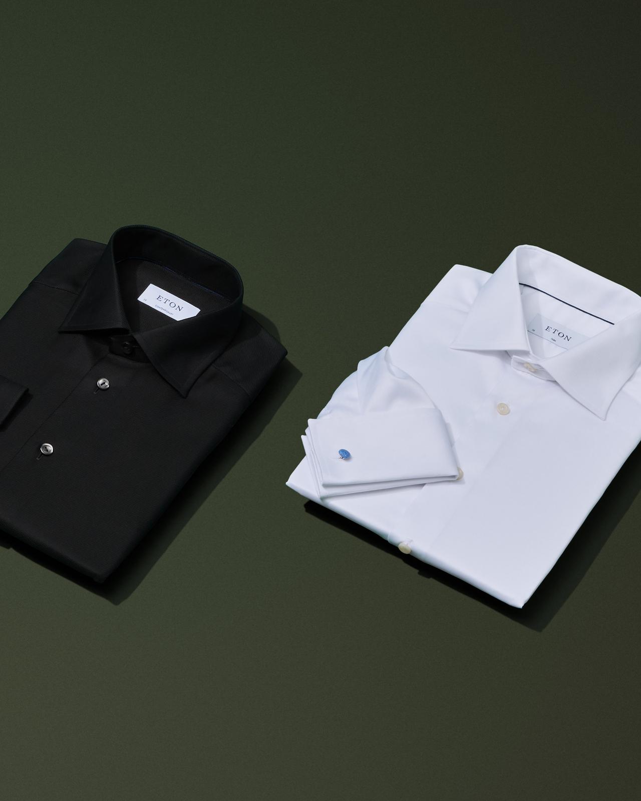 Two Eton dress shirts displayed for holiday gift idea