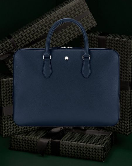 Montblanc Dark Blue Leather Briefcase in a gift box setting