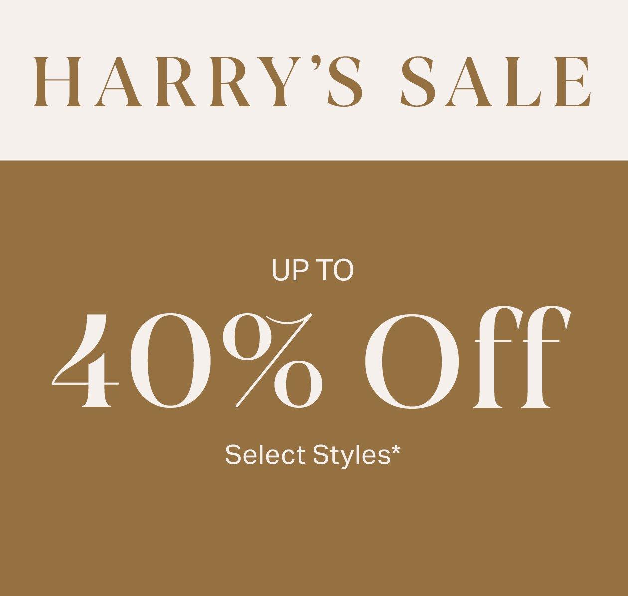 Beige banner signifying up to 40% off at Harry Rosen