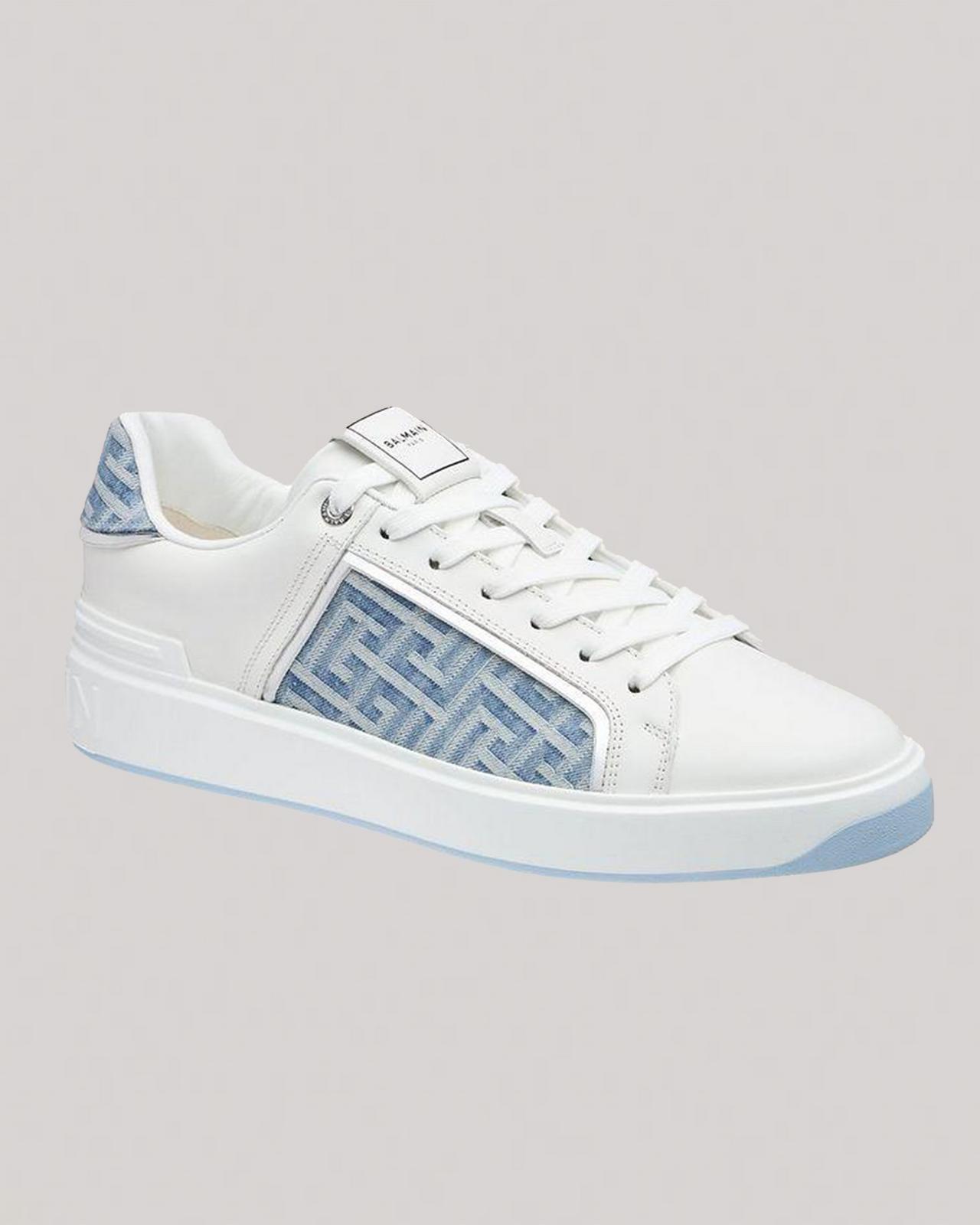 Balmain chaussure sport b court en denim et en cuir