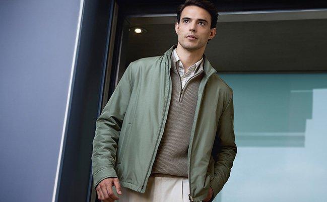 Models wearing casual lightweight jackets styled for winter