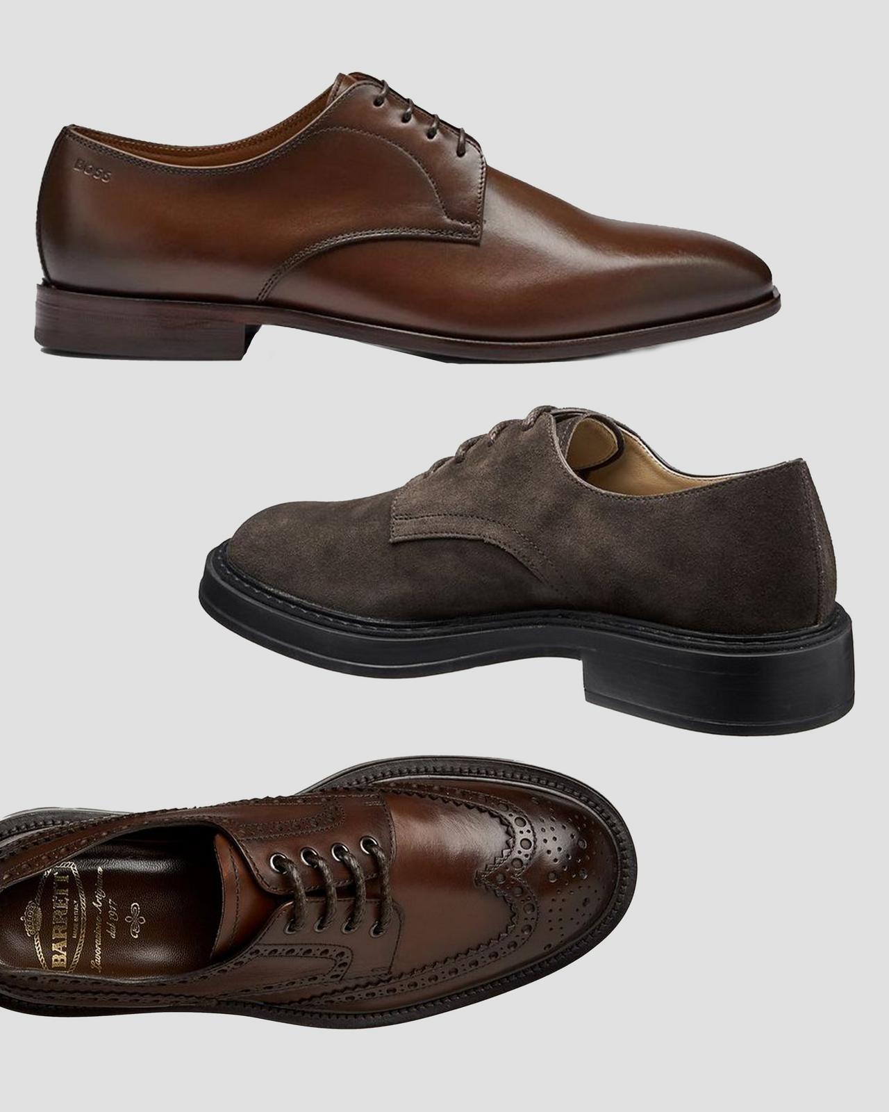 Three brown derbies shoes