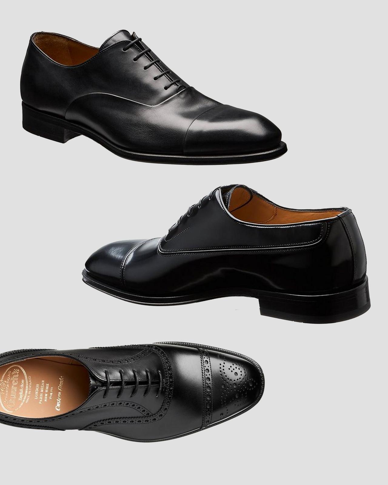 Three shiny black oxfords