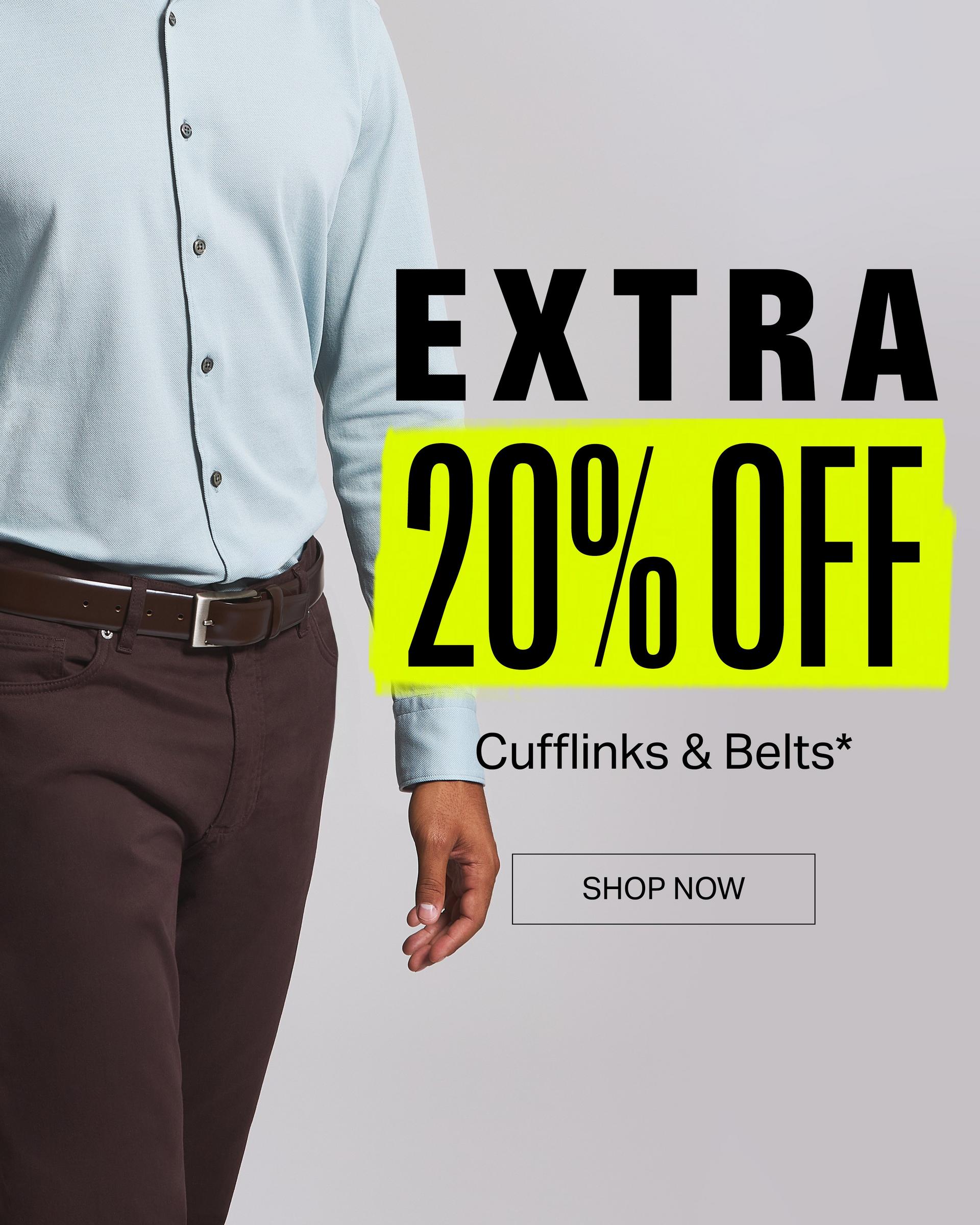 Male model wearing a Zegna casual shirt and brown belt signifying extra 20% off belts & cufflinks at FinalCut by Harry Rosen