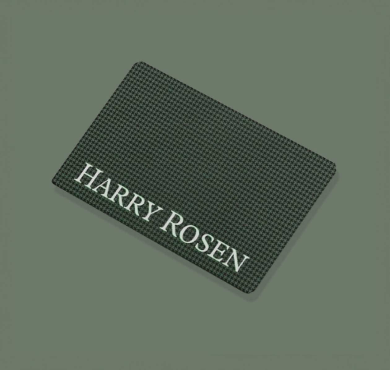 A green digital Harry Rosen gift card on a green background