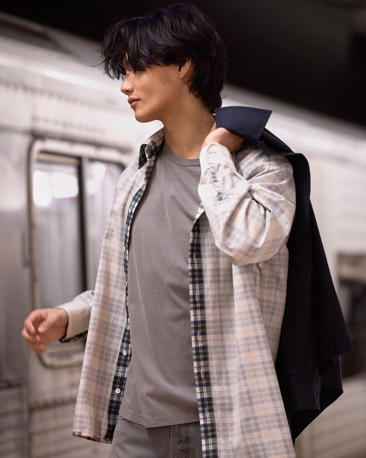 Male model wearing A.P.C Spring inspired outfit signifying top trends for Spring '25