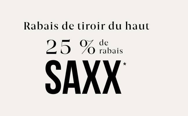 Sous-vêtements bleus SAXX signifiant une offre de 25 % de réduction