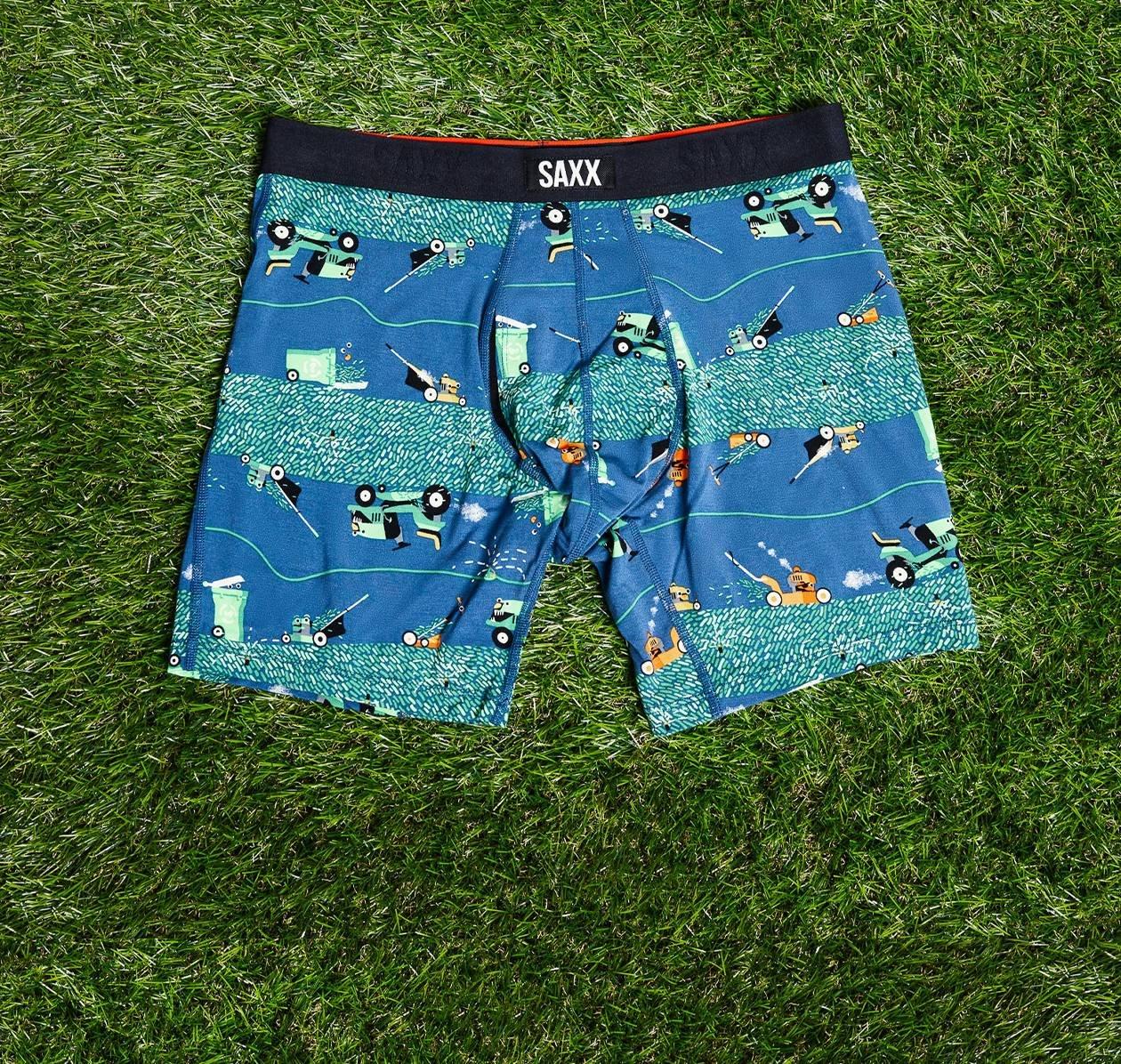 Grass background featuring SAXX blue boxers