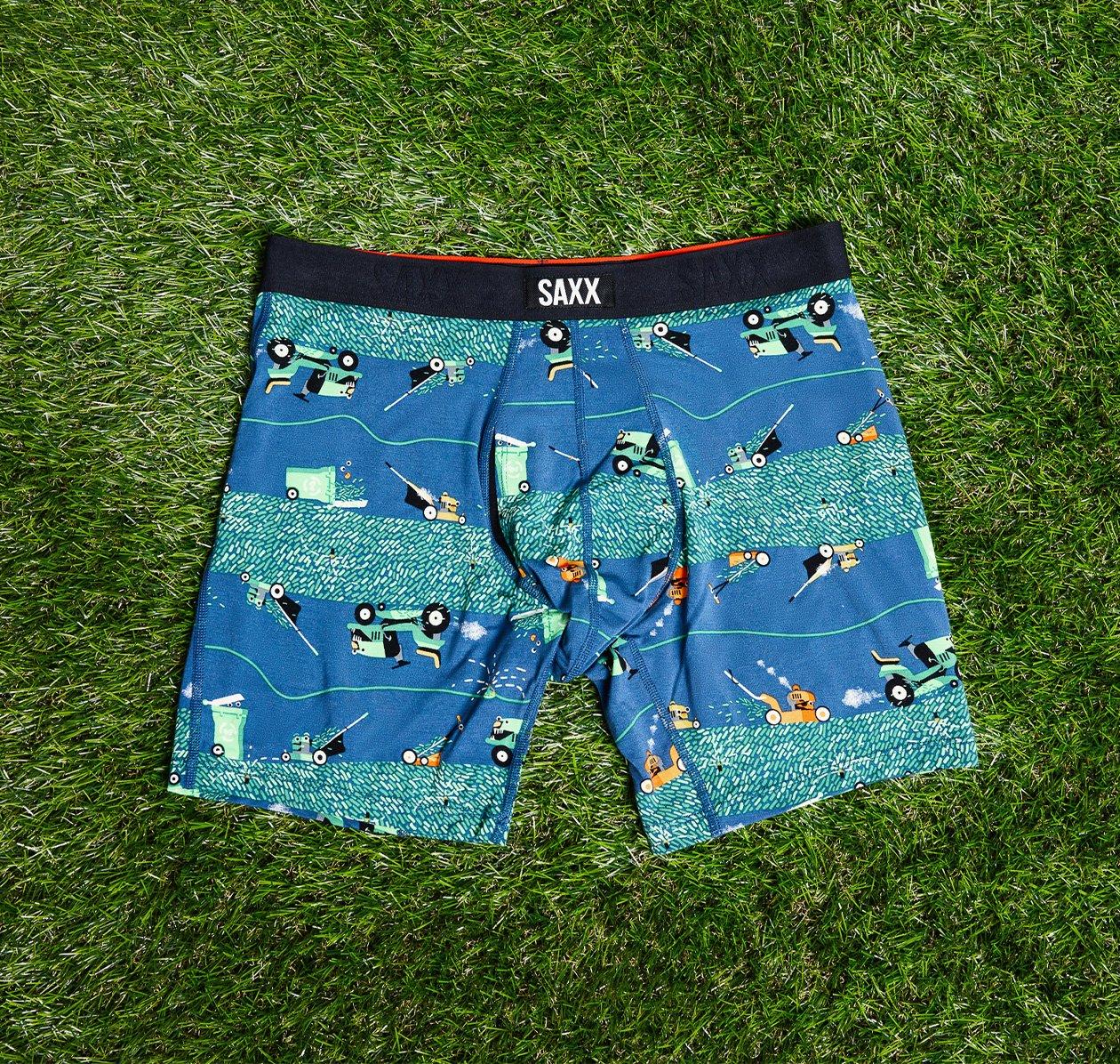 Grass background featuring SAXX blue boxers