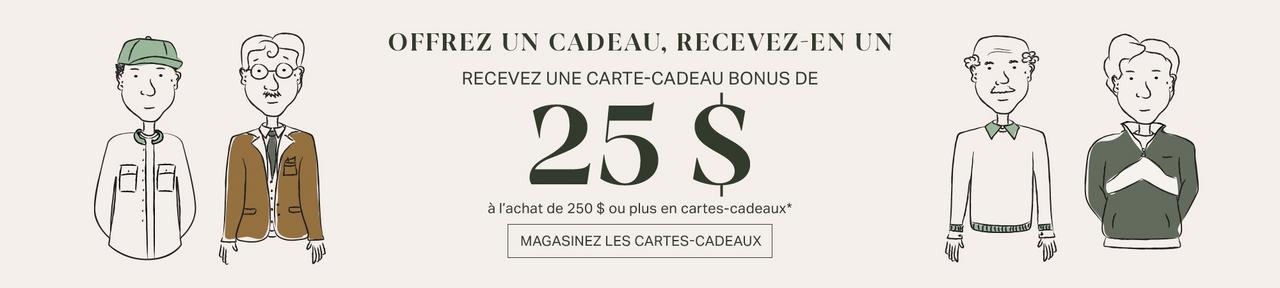 Illustrations de deux papas en référence à l'offre de carte-cadeau chez Harry Rosen