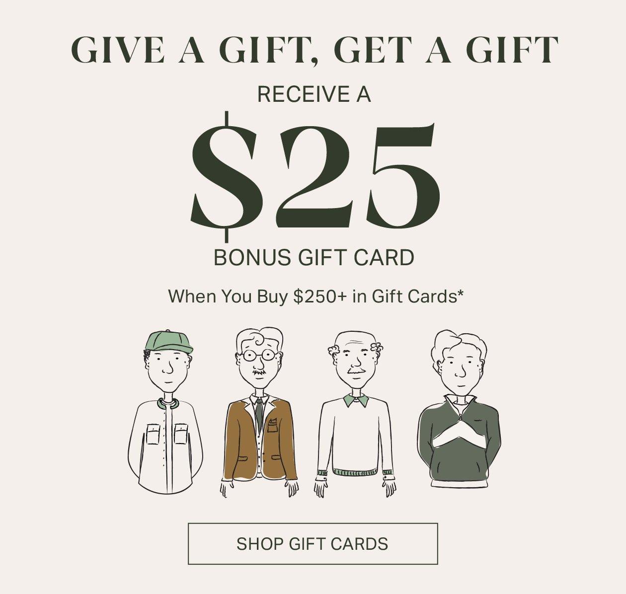 Illustrations of two dads in reference to gift card offer at Harry Rosen