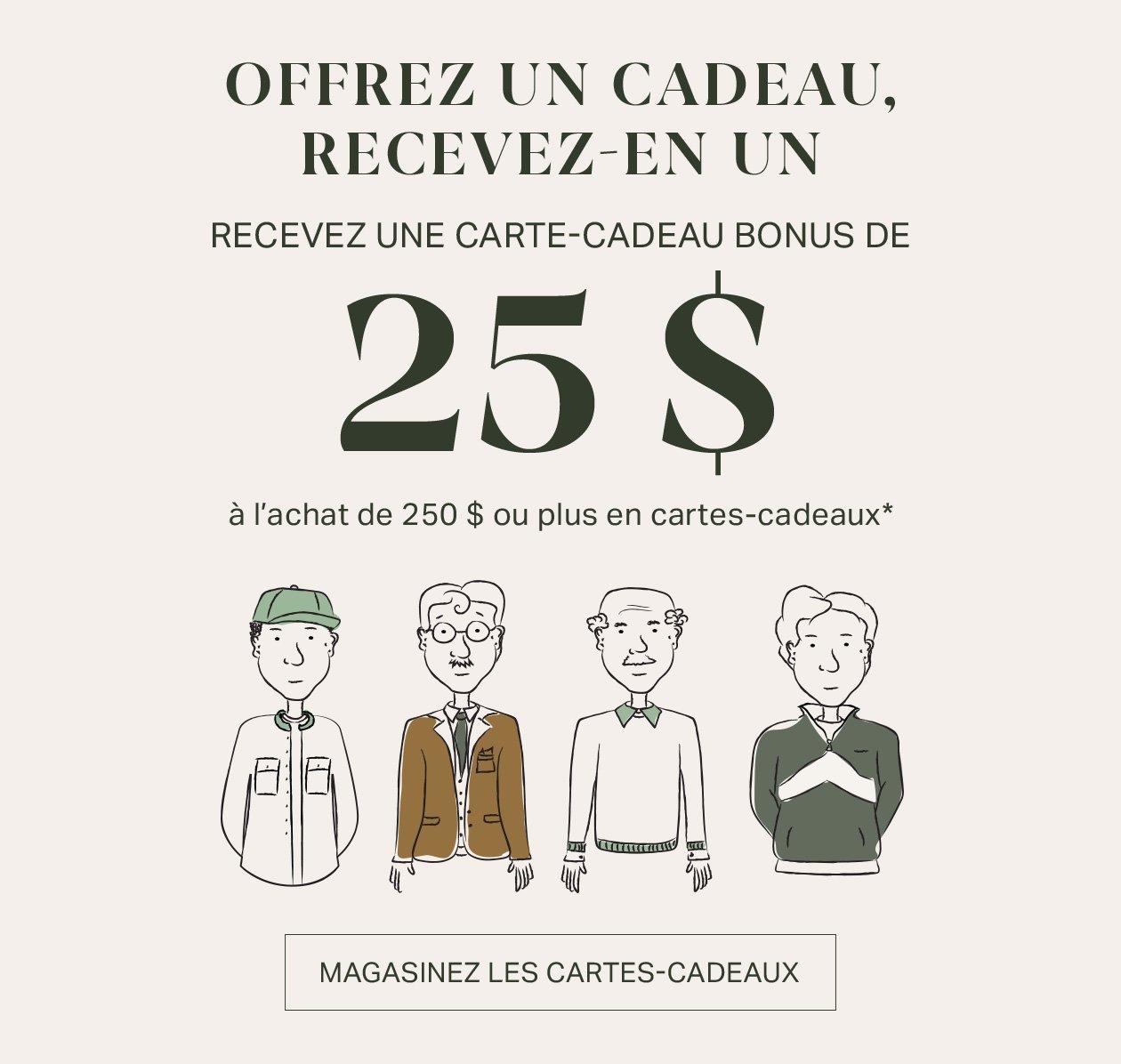 Illustrations de deux papas en référence à l'offre de carte-cadeau chez Harry Rosen