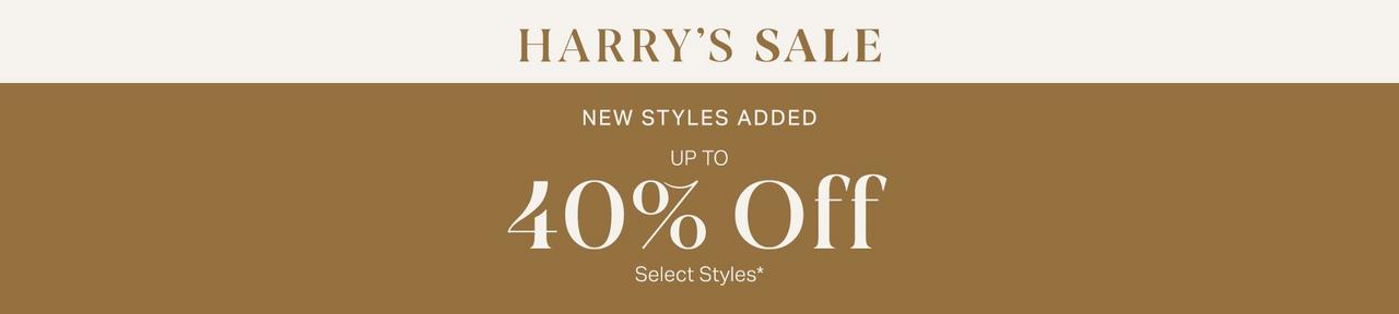 Beige banner signifying up to 40% off at Harry Rosen