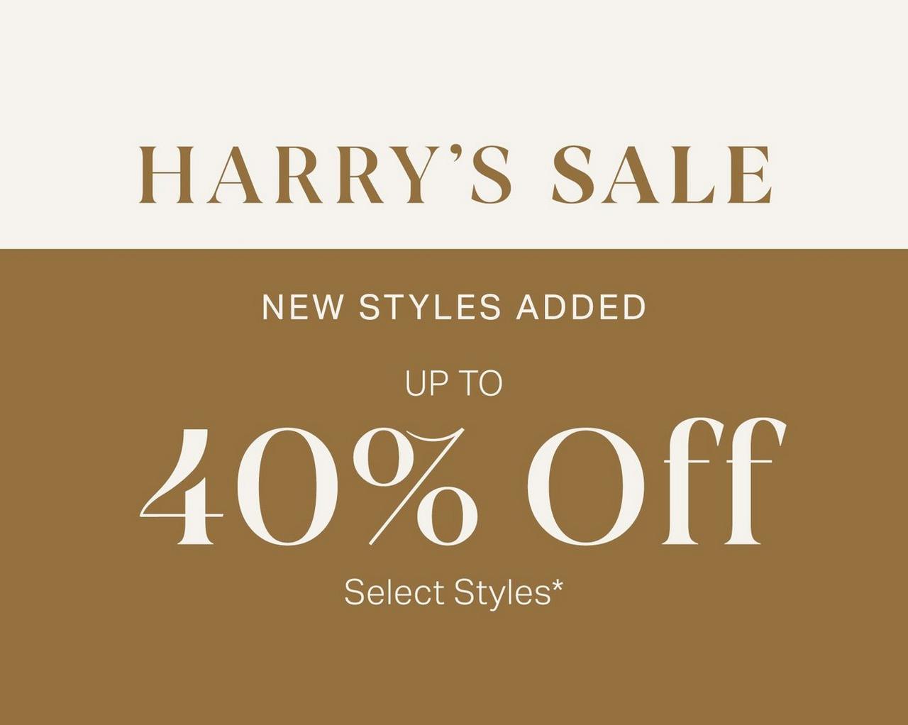 Beige banner signifying up to 40% off at Harry Rosen