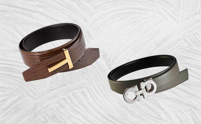 TOM FORD and Ferragamo belts displayed signifying belts