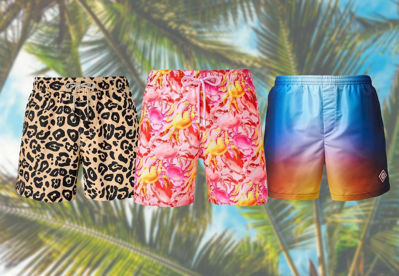 OAS leopard print swim shorts, Vilebrequin crab swim shorts, Casablanca gradient swim shorts