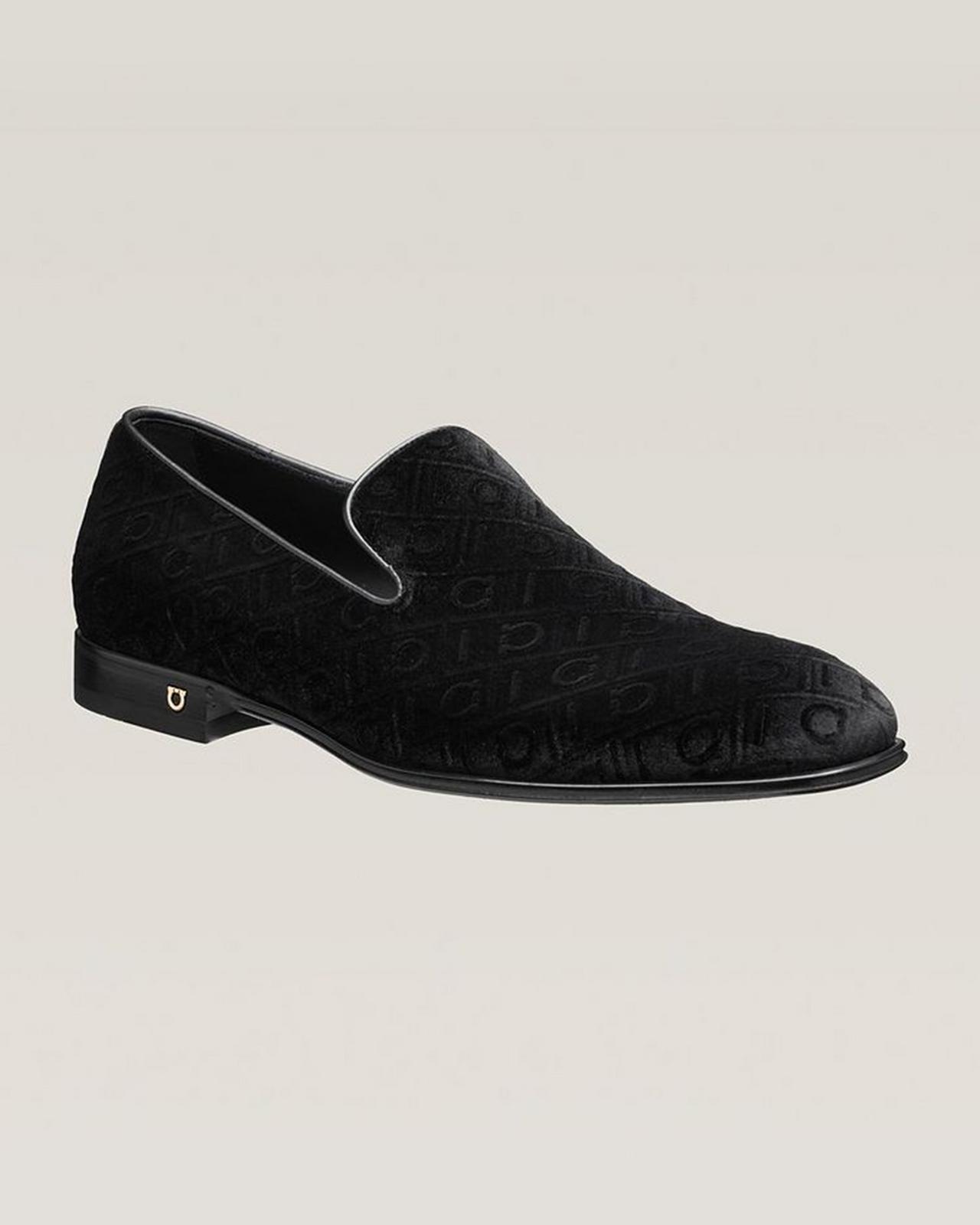 Ferragamo Velvet Gancio Monogram Loafers