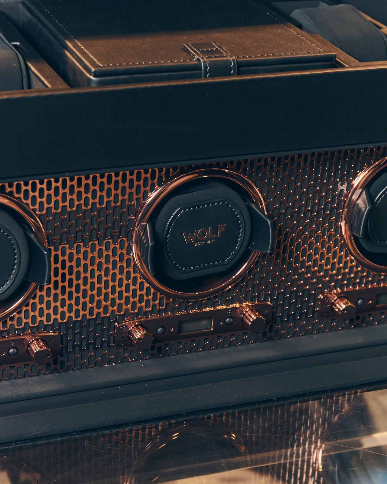 Showcasing a watch winder by Wolf 1834