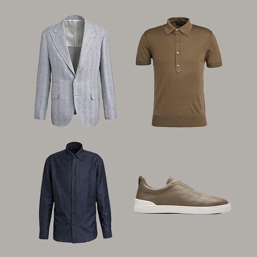 Four pieces of clothing displayed illustrating staff picks new arrivals s/s '25