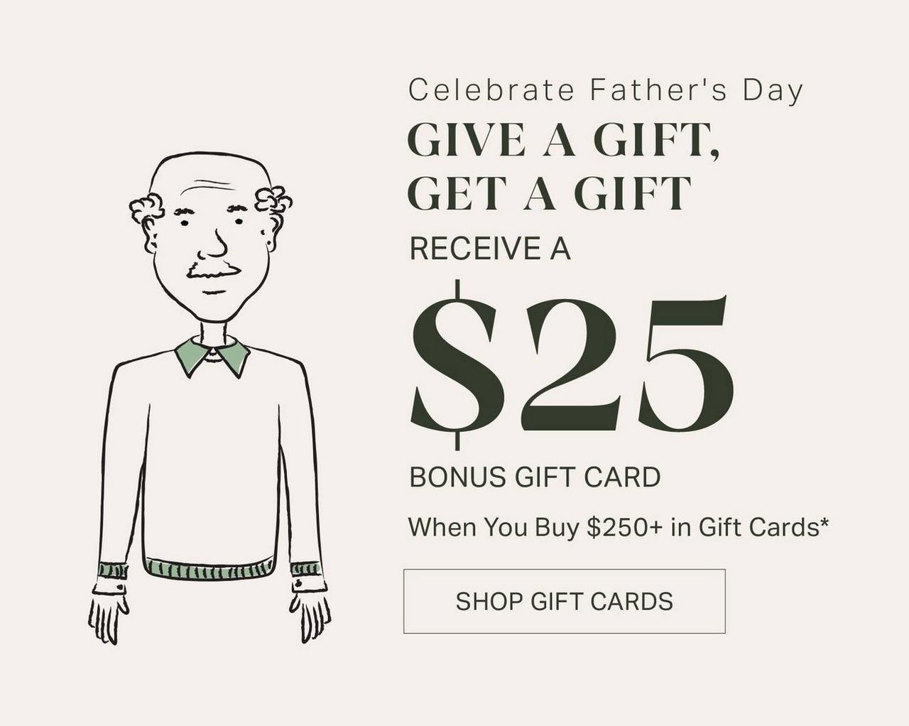 Illustrations of two dads in reference to gift card offer at Harry Rosen