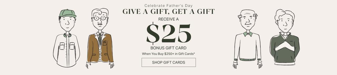 Illustrations of two dads in reference to gift card offer at Harry Rosen