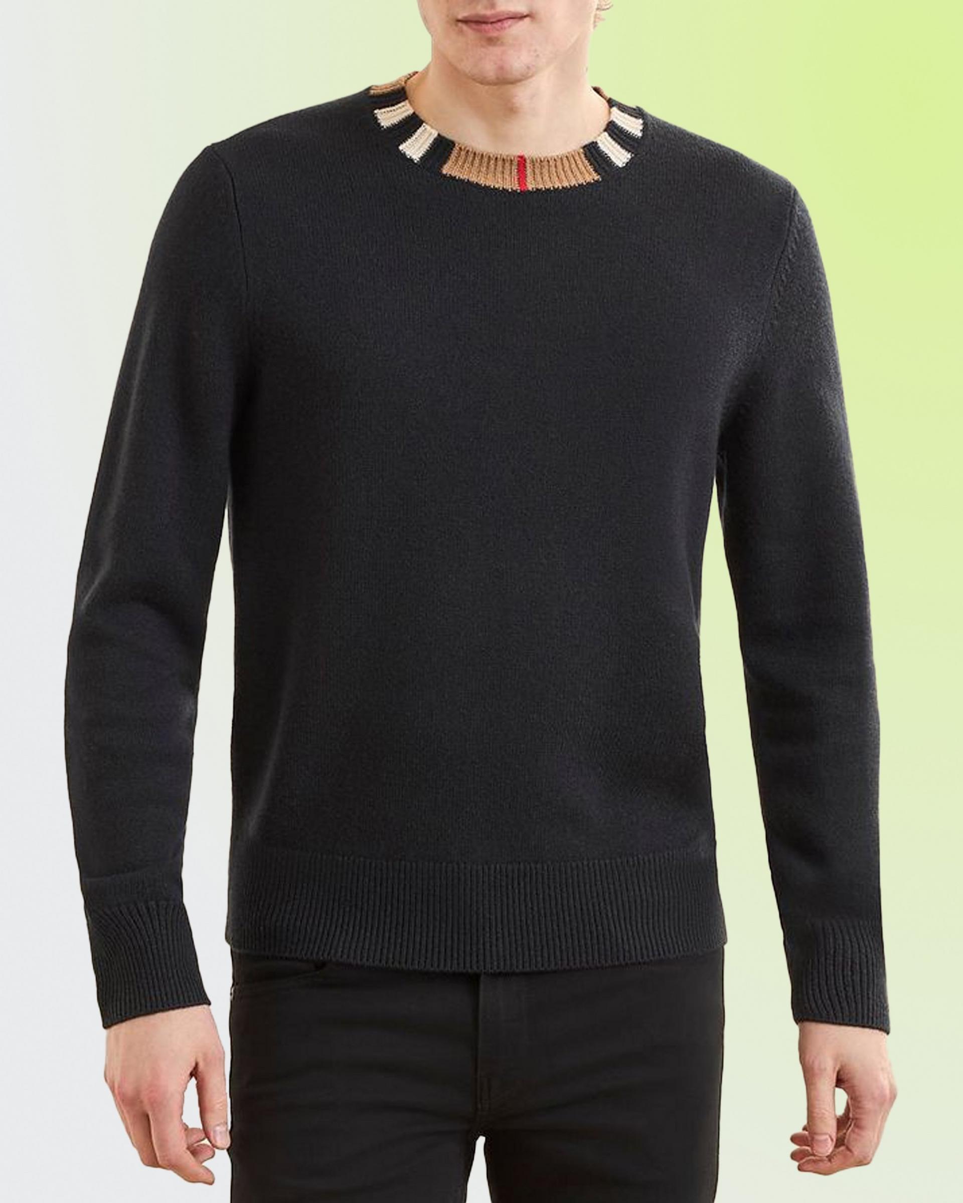 a male model wearing a black Burberry sweater