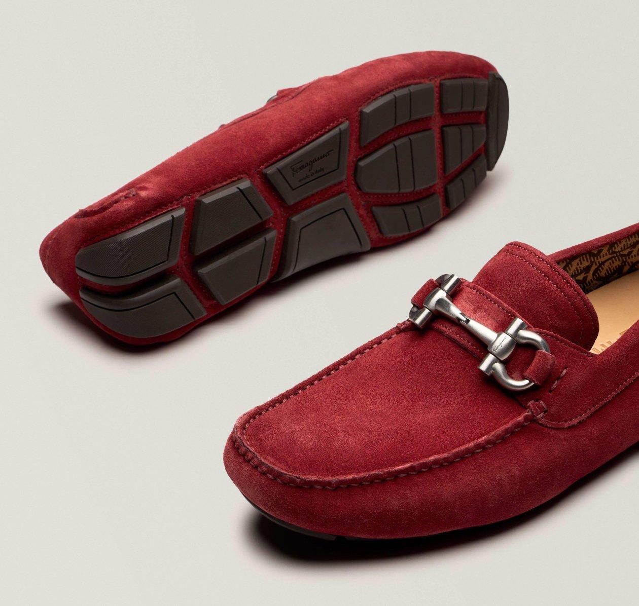 A pair of light blue suede Ferragamo loafers