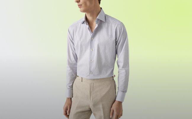 Model wearing Eton dress shirt 