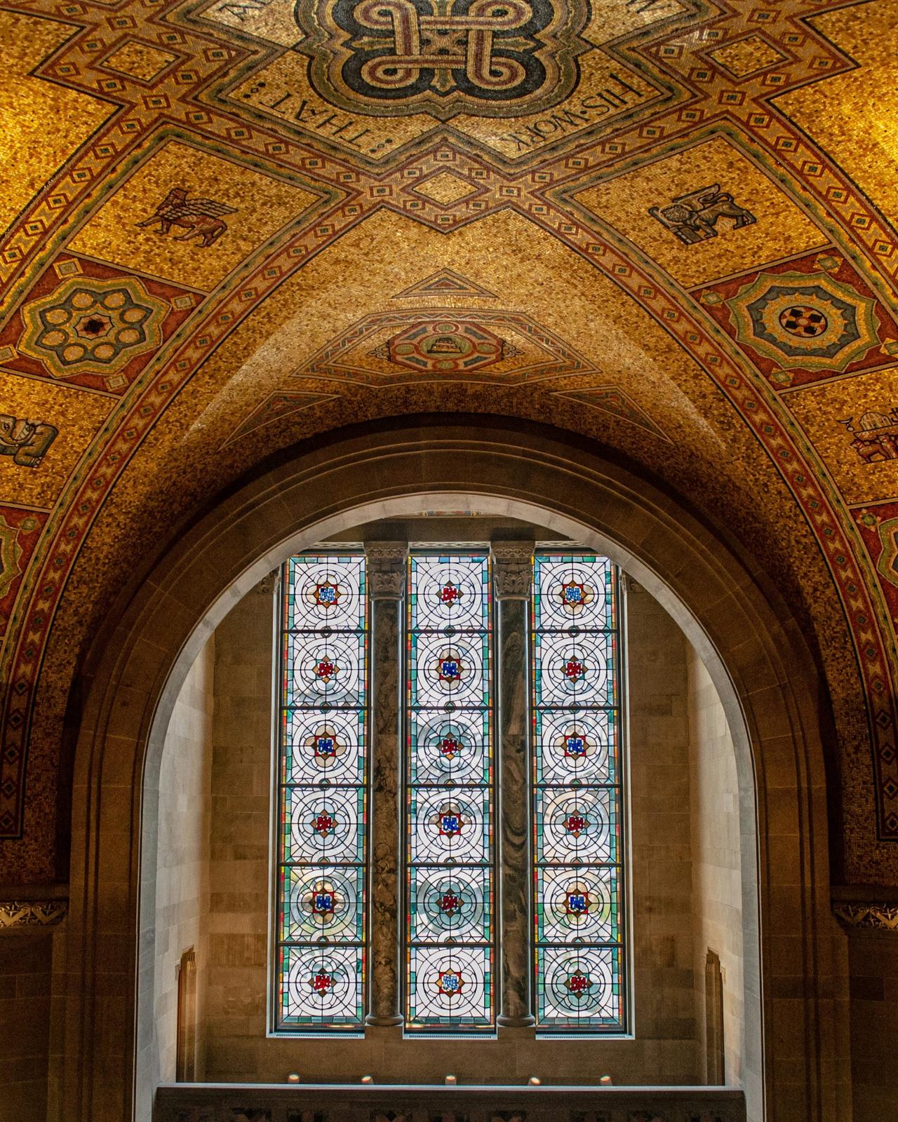 The ornate stained glass windows set within the domed rotunda of the Royal Ontario Museum in Toronto