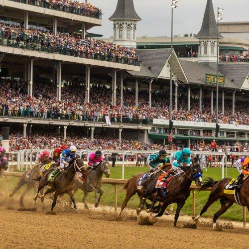 Public watching the horses racing in the stadium