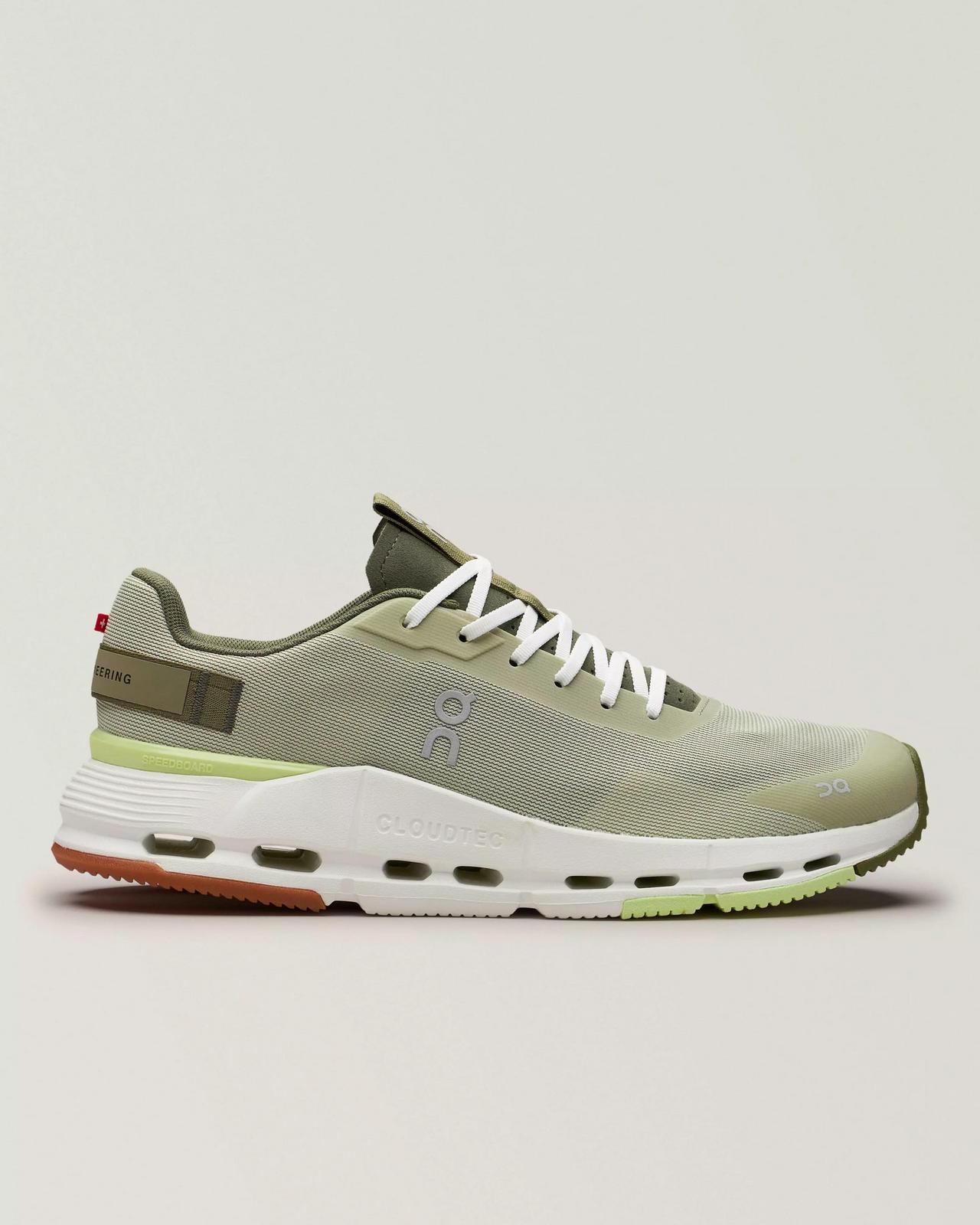 On Cloudnova Form 2 Sneakers in a muted green and white colorway