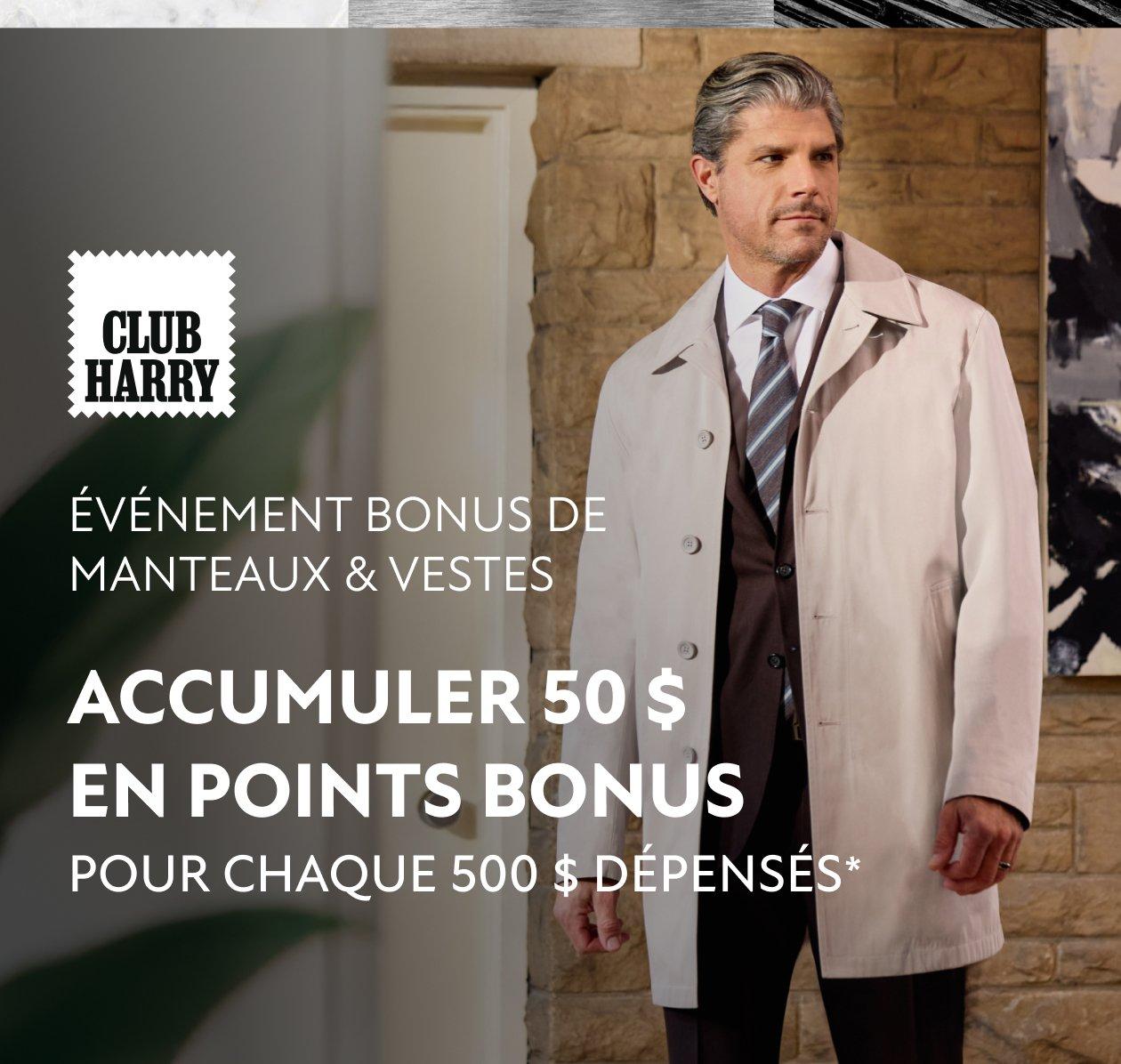 Image montrant un événement Club Harry avec des points bonis sur les manteaux et les vestes