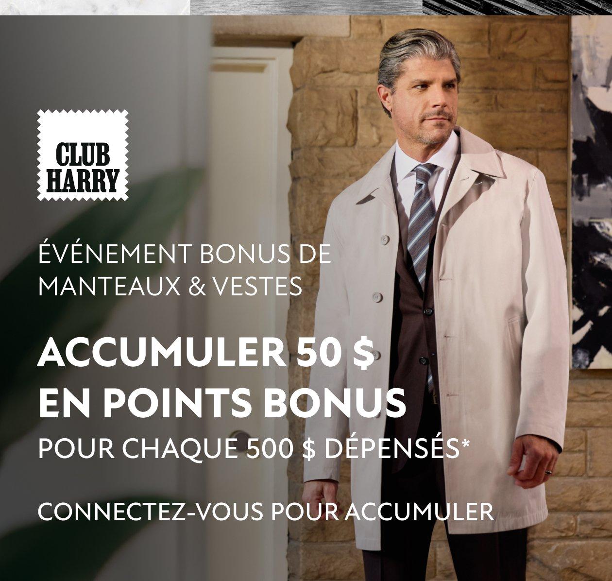 Image montrant un événement Club Harry avec des points bonis sur les manteaux et les vestes