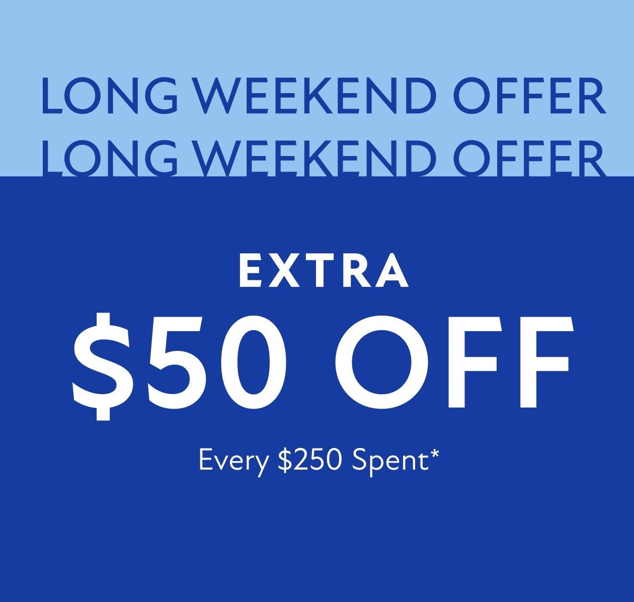 A dark and light blue image showing the long weekend offer