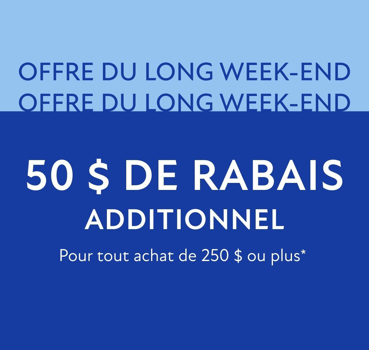 « Une image bleu foncé et bleu clair présentant l’offre de la longue fin de semaine