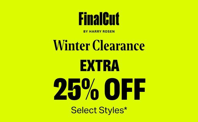 FinalCut black banner signifying extra 25% off Winter Clearance