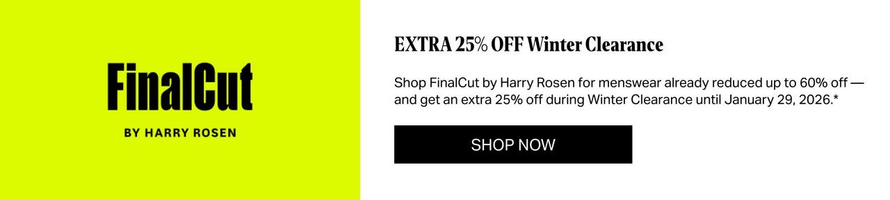 FinalCut black banner signifying extra 25% off Winter Clearance