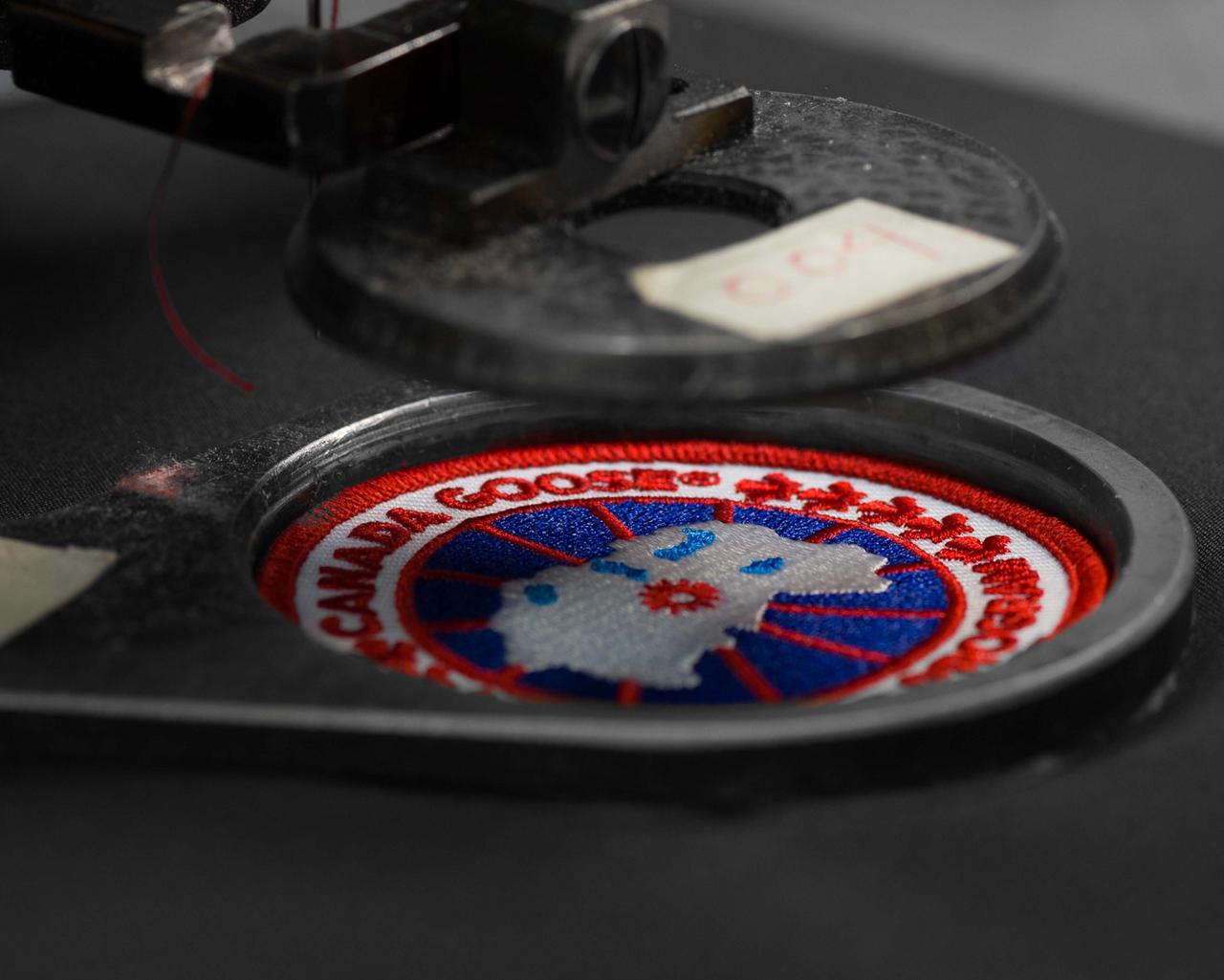 Canada Goose logo being embroidered