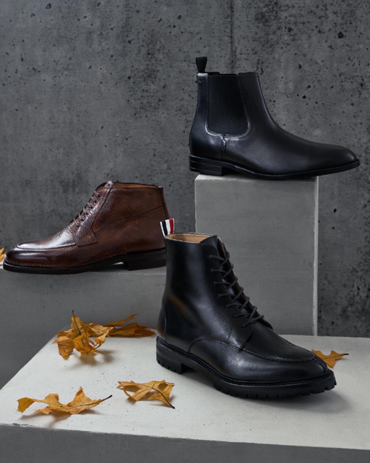 Three styles of boots illustrating cold-weather footwear